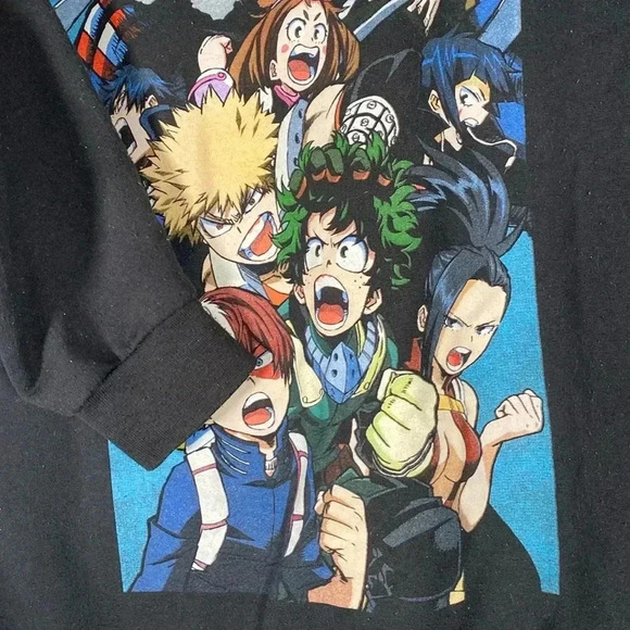 My Hero Academia Sweatshirt Crewneck Anime Black Graphic Print Medium Pullover - Picture 5 of 8